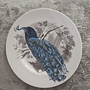 2 CARLY DODSLEY PEACOCK GARDEN CHOP PLATES 9' AND 11'  MADE IN ENGLAND